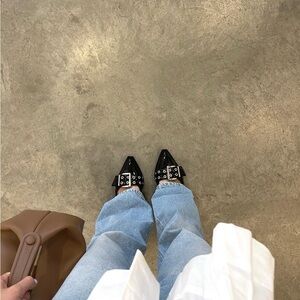 Ganni Black Buckle Flats